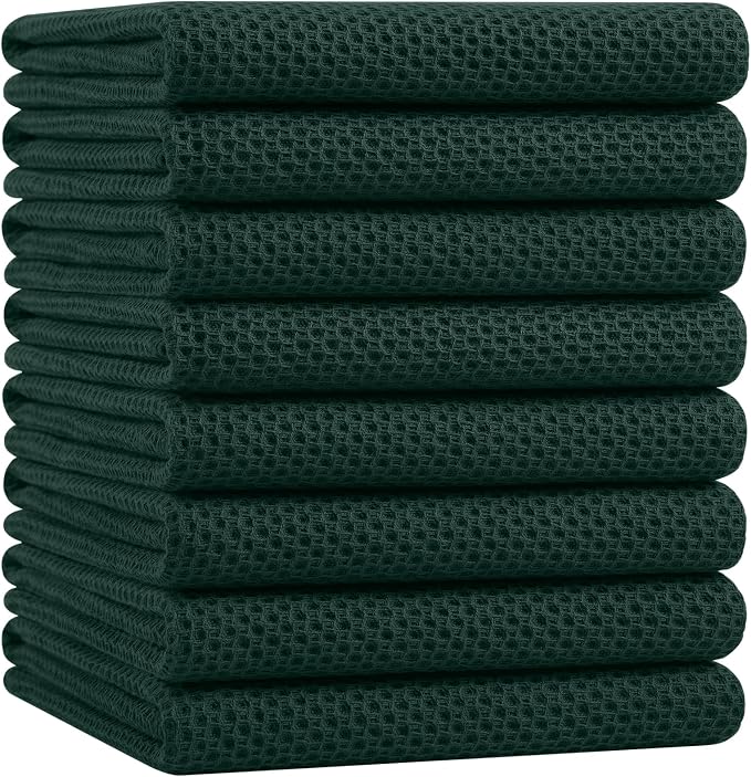 Homaxy 100% Cotton Oversized Waffle Weave Kitchen Towels 8-Pack | Blackish Green, 20 x 28 Inches, Ultra Soft Absorbent Dish Towels, Quick Drying Large Cleaning Towels