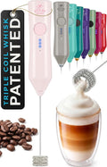 Zulay Kitchen Rechargeable Milk Frother Handheld - Frother Wand, Drink Mixer, Electric Whisk Frother, for Cappuccinos, Matcha & Protein Powder - Dynamic Triple Whisk, 3 Speed 500mAh Cotton Candy Pink