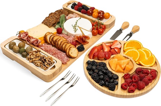 Charcuterie Boards Set, Bamboo Cheese Tray with Serving Accessories | Meat Cheese Platter, Movie Nights, Family Gatherings, BBQ Picnic Essentials, Dinner Party Hosting Appetizer, Wine Nights