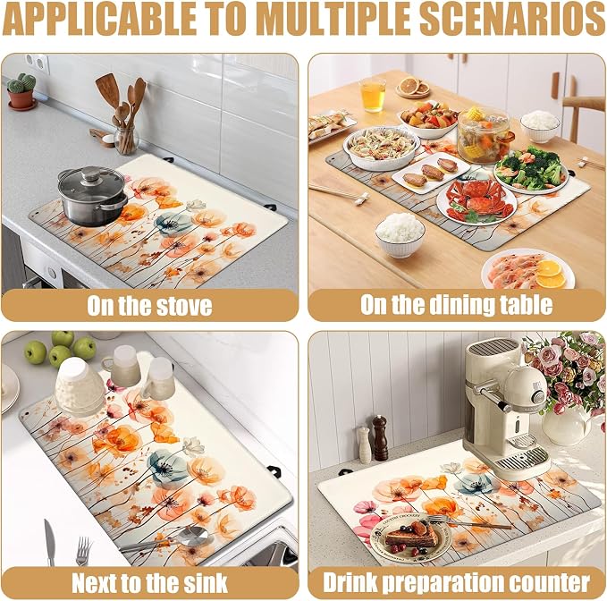 Colorful Poppy Floral Stove Top Covers for Electric Stove, Electric Gas Stove Pad Heat Resistant Range Cooktop Protector for Home Decor Kitchen 28"x20"