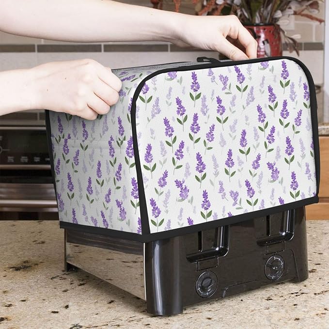 2 Slice Toaster Cover Lavender Flower Pattern Dust Proof Washable Kitchen Appliance Cover with Pocket, Oxford Fabric Countertop Toaster Protector for Standard Toasters Small Appliances