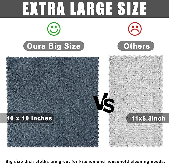 Homaxy 18 Pack Super Soft Absorbent Dish Cloths, 10" x 10", Dark Grey | Coral Velvet, Nonstick Oil Fast Drying Microfiber Cleaning Cloth, No Lint Household Dishcloths