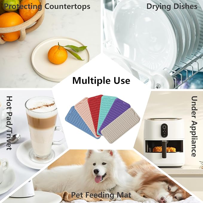 ZLR Small Dish Drying Mat for Kitchen Counter, 6"x17", Coffee | Narrow Silicone Drainer for Apartment, Dorm & RV, Wavy Ridges Quick-Dry, Non-Slip, Rolls Up, Dishwasher Safe