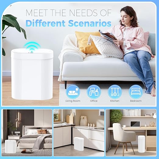 jinligogo 2 Pack 5 Gallon Bathroom Trash Can with Lid, Automatic Motion Sensor White Trash Can, Touchless Slim Waterproof Garbage Bin for Kitchen, Bedroom, Office, and Bathroom