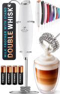 Zulay Kitchen Powerful Milk Frother Wand With Duracell Batteries - Ultra Fast Handheld Drink Mixer - Electric Whisk Foam Maker for Coffee, Lattes, Cappuccino & Matcha - Double Whisk - White
