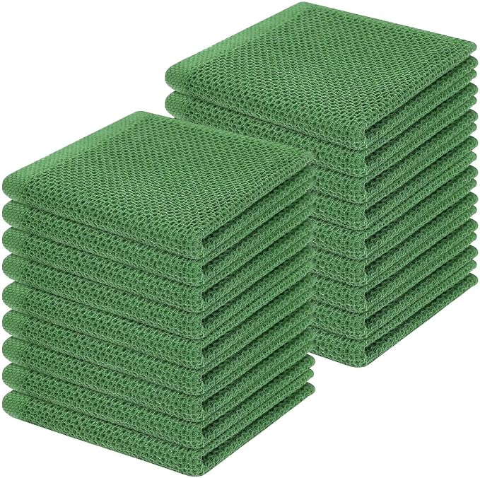 Homaxy 100% Cotton Waffle Weave Kitchen Dish Cloths 18-Pack, Grass Green | 12 x 12 Inches, Ultra Soft Absorbent Dish Towels, Quick Drying Dish Rags with Hanging Loop