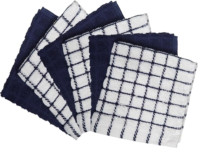 Bumble Dish Cloths (6-Pack), 100% Cotton Kitchen Towels, 12"x12" - Navy | 405 GSM | Soft, Highly Absorbent & Durable Dish Towels for Kitchen