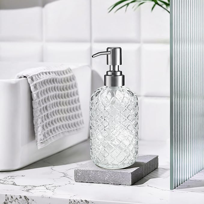 Kaishun Refillable Glass Soap Dispenser (2PC) for Hand Soap & Lotion, Clear