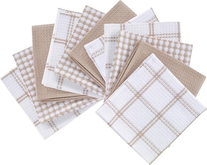 T-Fal Premium Waffle Dish Cloths: Highly Absorbent, Super Soft Long Lasting - 100% Cotton, 12"x13" Towel for Cleaning & Drying, (12-Pack), Sand