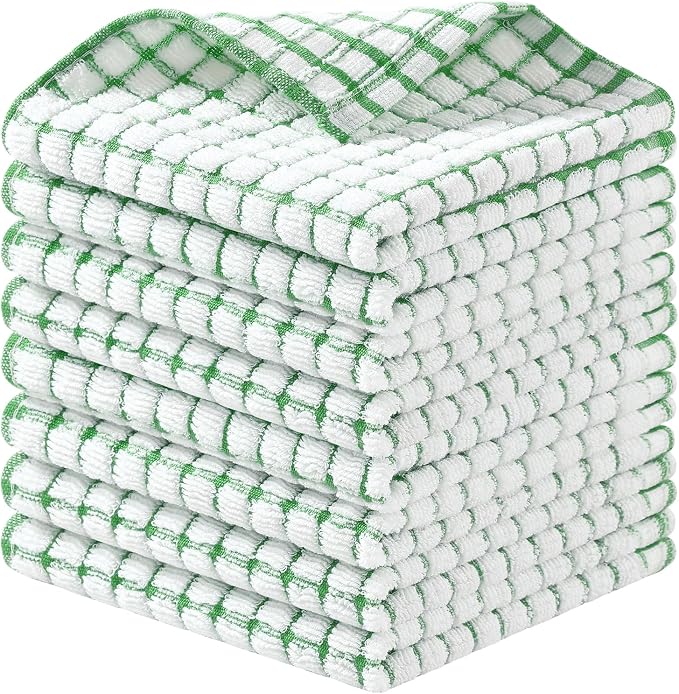 Homaxy 8 Pack Terry Kitchen Dish Cloths, 12"x12", Green | Super Soft and Absorbent Dish Rags, Quick Drying Reusable Dish Towels for Washing Dishes