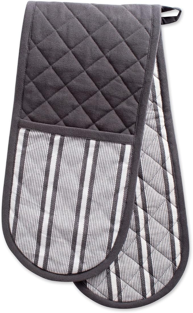 DII Double Strip Chef Kitchen Cooking & Baking Collection, Double Oven Mitt, 35x7.5, Mineral Gray