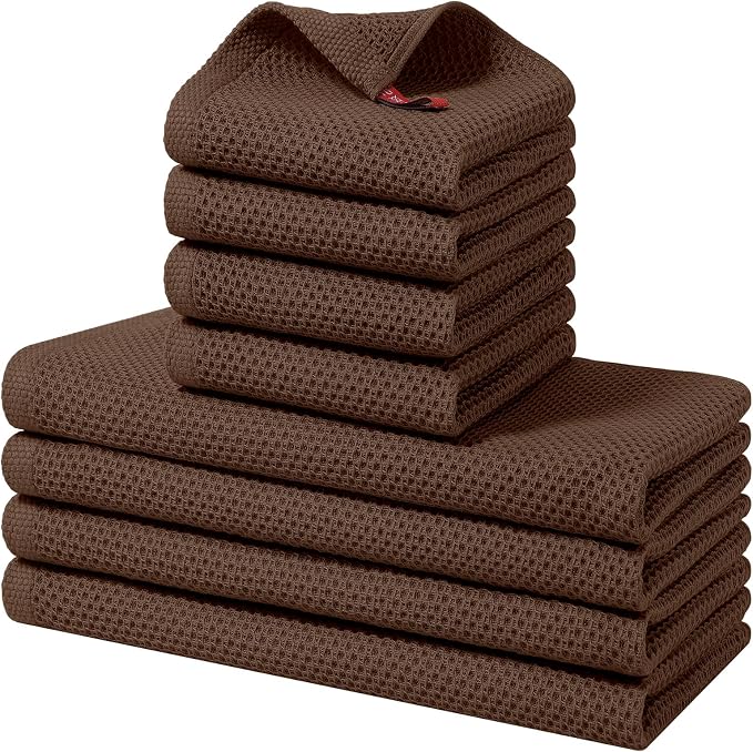 Homaxy 8 Pack 100% Cotton Kitchen Towels and Dishcloths Set, Coffee | 12 x 12 Inches and 13 x 28 Inches Kitchen Towels Set, Ultra Soft Absorbent Dish Cloths for Washing Dishes