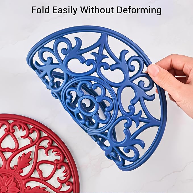 SMARTAKE 6 Set Silicone Trivet Mats for Hot Dishes Pots Pans (Navy Blue) | Heat Resistant Pots and Pans Holders, Non-Slip Flexible Pads Coasters for Countertops Table, Modern Kitchen Decor Accessories