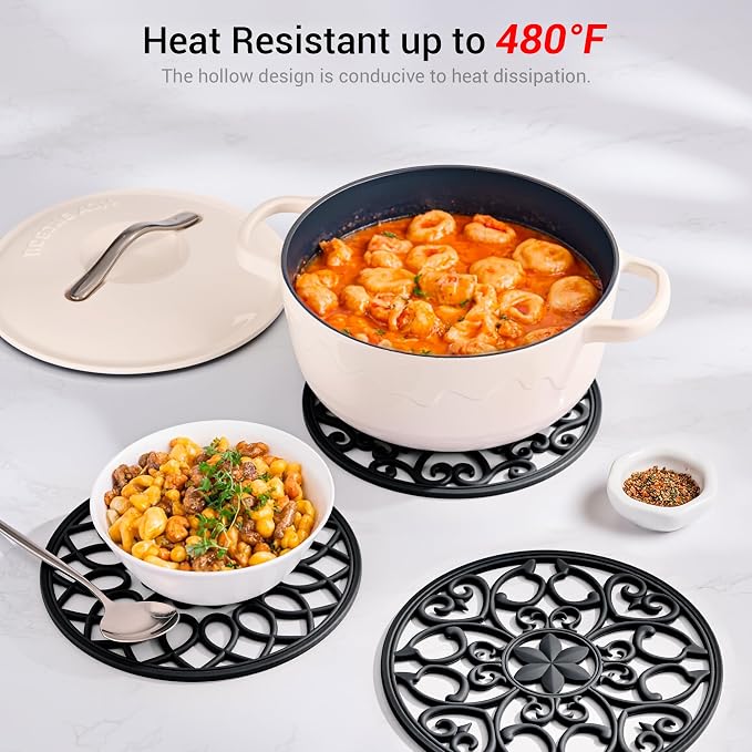 SMARTAKE 6 Set Silicone Trivet Mats for Hot Dishes Pots and Pans (Black) | Heat Resistant Pots and Pans Holders, Non-Slip Flexible Pads Coasters for Countertops Table, Modern Kitchen Decor Accessories