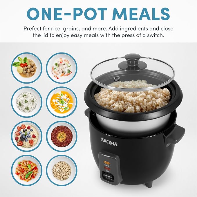 Aroma Housewares 1.5Qt. Rice & Grain Cooker (ARC-363NGB),Black,6-Cup Cooked / 3-Cup Uncooked,(Pack of 2)