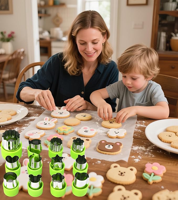 12-Piece teenager Cookie Cutters Set-Stainless Steel&BPA-Free Shapes for Baking (Bear,Rabbit,Star,Flower) DIY Cookies,Mini Pies,Fondant,Veggies|Dishwasher Safe,Gift for teenager & Parents (12, Green)