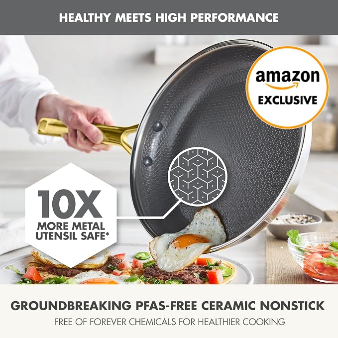 GreenPan Hybrid 10" Stainless Steel Frying Pan, Ceramic Nonstick Skillet | APEX Tri-Ply Pan, PFAS-Free Thermobond Nonstick, Induction & All Cooktop Compatible, Dishwasher & Oven Safe up to 850F, Gold