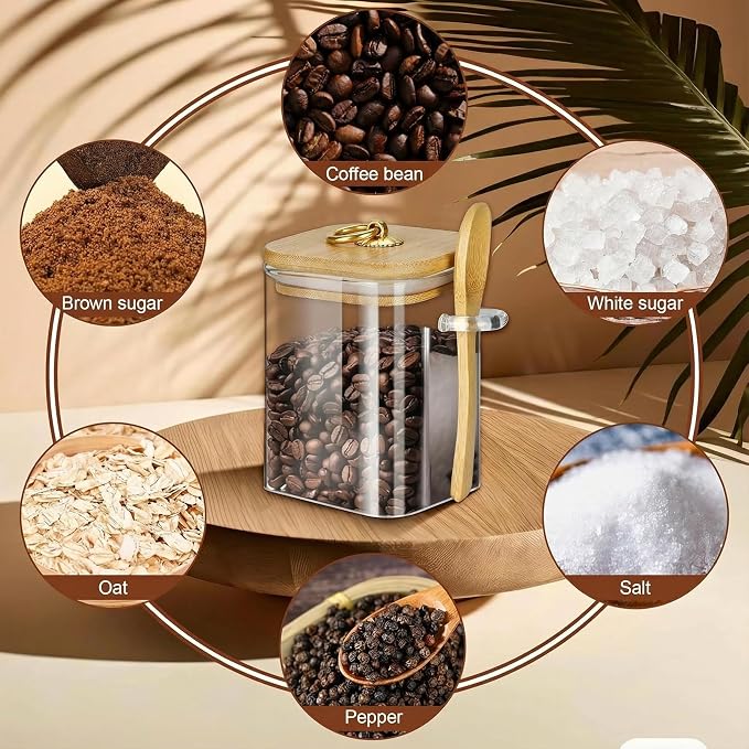 holoith 2 Pack Glass Jars with Lids and Spoons, 15 oz | Glass Storage Containers with Lids for Dry Food Storage Sugar, Coffee, Nuts, Cookie, Candy, Tea, Kitchen Canisters Spice Jars