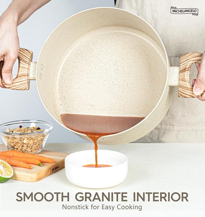MICHELANGELO 5 Quart Stock Pot with Lid, Nonstick Soup Pot with Lid, Induction Cooking Pot White Granite, Non Stick Pot with Stay-cool Handle, 5 Quart Nonstick Pot for Cooking