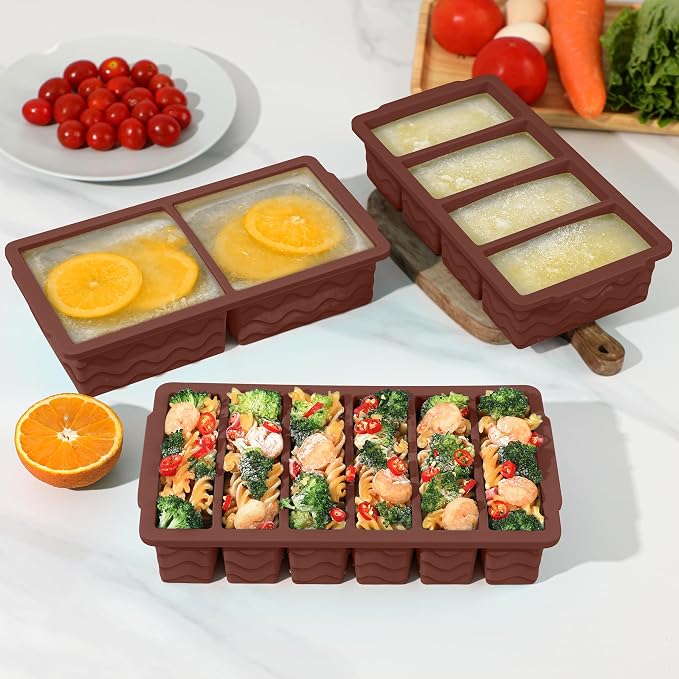 3-Pack Silicone Freezer Trays with Lid, Soup Freezer Container Molds | 2 Large 2-Cup, 4 Medium 1-Cup, 6 Small 1/2-Cup, BPA Free, Ice Cube Tray for Soup, Stews, Sauces, Meal Prep, Broth, Leftovers