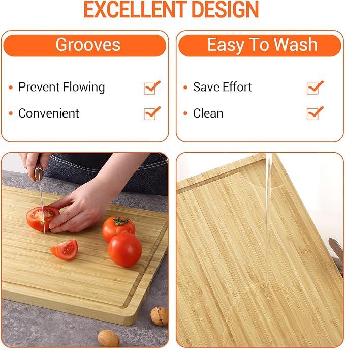 Large Cutting Board for Kitchen, 20 x 14 Inch Bamboo Wood Butcher Chooping Board with Juice Groove, Reversible Cheese Board Charcuterie Serving Tray
