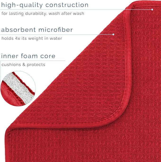 S&T INC. Dish Drying Mat, 16" x 18", Large, Red | Absorbent Microfiber, Kitchen Counter Mat for Dishes, Utensils, Pots and Pans, Machine Washable