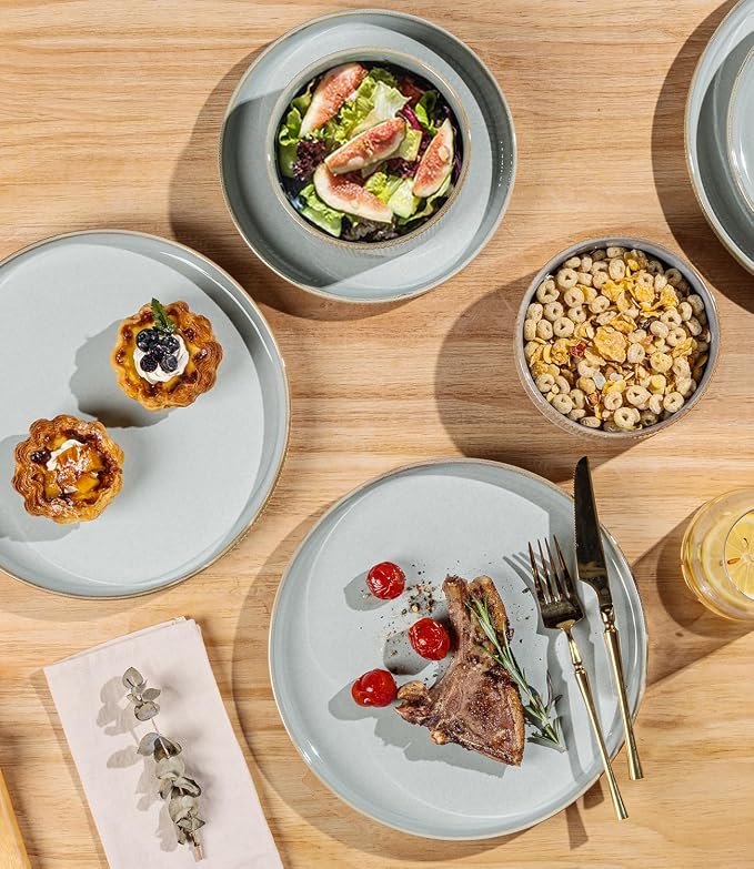 Ceramic Dinnerware Set for 6, 18-Piece Plates and Bowls Set | Lightweight Porcelain Dish Set, Scratch Resistant, Oven & Microwave & Dishwasher Safe, Illusion Blue