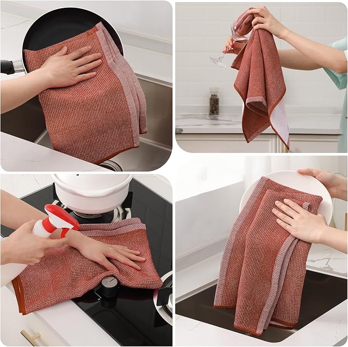 Mordimy Premium Large Cotton Kitchen Towels (18"x 28", 6 Pack), Rust | 100% Ring Spun Cotton, Super Absorbent, 380 GSM, Flat & Terry, Soft, Hanging Loop Dish Towels