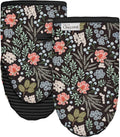 100% Thick Cotton Oven Mitts Ribbed Soft Silicone Bright Flower | Aesthetic Oven Mitts for Women, Machine Washable Non-Slip Kitchen Mitts, Reversible for Both Hands, Stylish Kitchen Decor