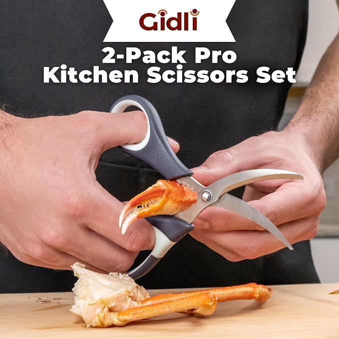 Gidli Kitchen Shears & Seafood Scissors Set - Lifetime Replace. Warranty* | Gidli Heavy Duty Utility Stainless Steel All Purpose Ultra Sharp Scissors for Meat, Poultry, Food & Cooking - Dishwasher Safe