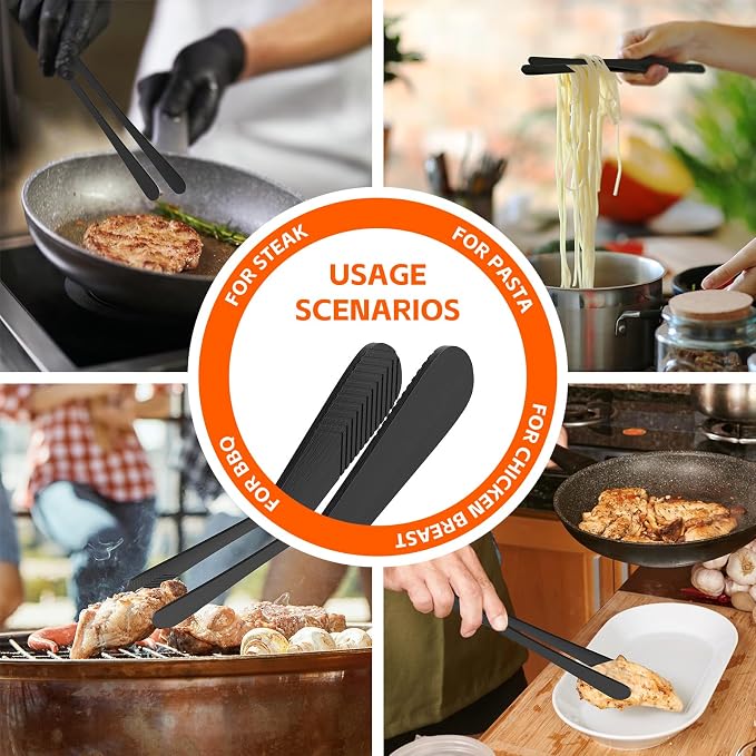 Tifanso 2PCS 12" Stainless Steel Precision Serrated Tongs for Cooking | Professional Chef Tweezers, Ideal for BBQ Pasta Salad & Food Serving, Durable Rust Resistant, Easy to Clean Kitchen Utensils