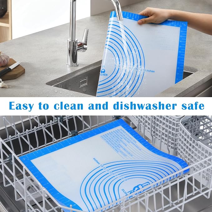 Nonstick Silicone Pastry Baking Mat Large Measurements 16x24'' for Dough | Silicone Baking Mat Counter Mat Dough Rolling Mat/Pie Crust Mat Sourdough Bread Supplies By Folksy Super Kitchen(16×24 Blue)