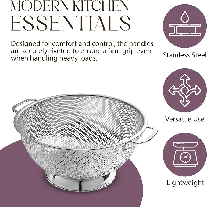 Bellemain Stainless Steel Colander for Kitchen, 3 & 5 Qt Strainers