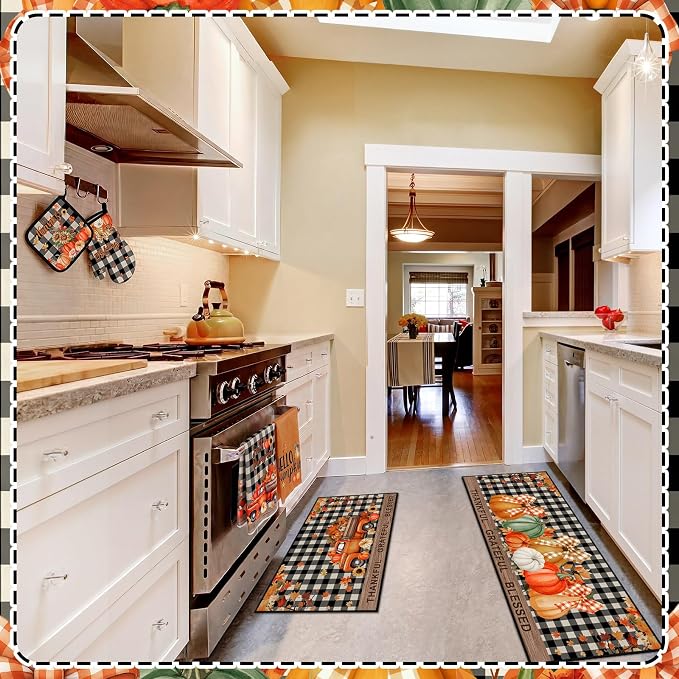 Fourluoo 10 Pcs Kitchen Dish Towels Rugs Oven Mitts and Pot Holders Set Farmhouse Kitchen Decor Set for Women Mom Daughter Gift Cooking Baking Grilling(Harvest Color,Pumpkin)