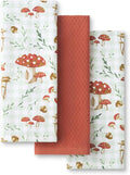 Martha Stewart Autumn Harvest Mushroom Plaid Kitchen Towel 3-Pack Set, 100% Cotton with Absorbent Terrycloth, Decorative Kitchen Towels, Burnt Orange/Green/White, 16"x28"