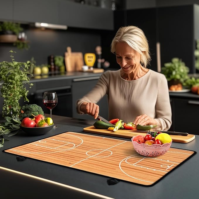 Basketball Court Stove Top Covers for Electric Stove Parquet Indoor Court Sport Glass Top Gas Stove Pad Heat Resistant Range Cooktop Mat for Kitchen 28"x20"