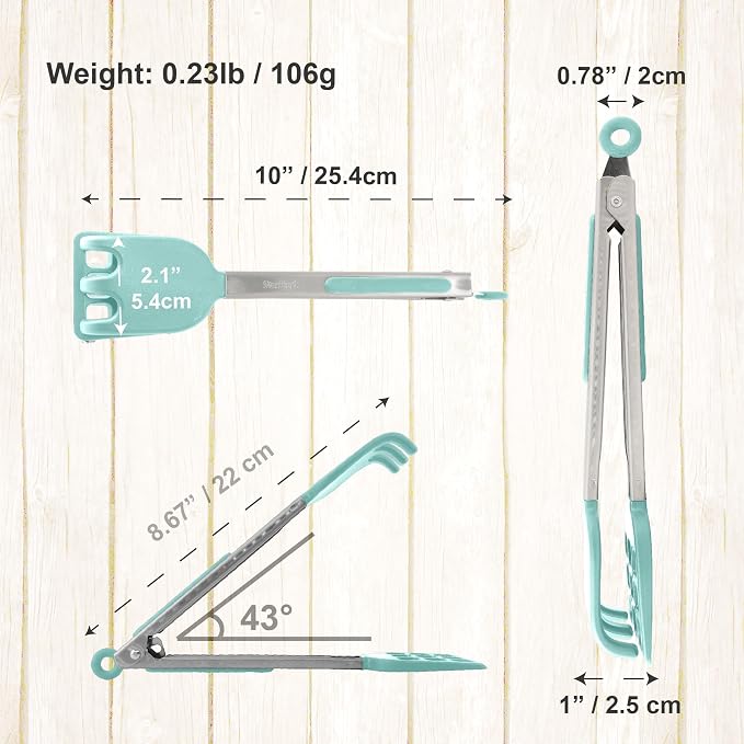 Mini Waffle Tongs by StarBlue Green – 10 Inches Silicone and Nylon Serving Tongs with Non-Slip Smooth Handles, Non-Scratch and Dishwasher Safe, Multipurpose Spatula Tongs for Belgian Waffle Serving
