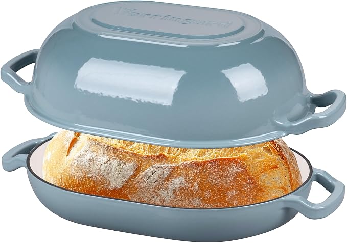 VORRINGARD Enameled Cast Iron Sourdough Bread Oven, Dutch Oven, Loaf Cast Iron Bread Pan for Homemade Bread Baking, Meatloaf Pan with Lid, 7QT, Sea Salt
