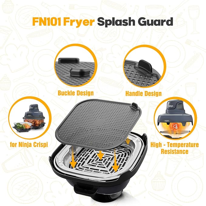 2 PCS Silicone Splatter Shield for Ninja Crispi Replacement Parts,Black | Helps Block Oil Splashes, Reusable, Flexible, Heat Resistant,Easy To Clean,Prevents Stubborn Grease Stains
