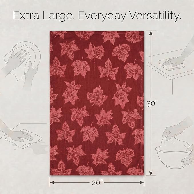Urban Villa KitchenTowels Cotton DishTowels 20”x30”(Set of 6) Harvest Leaf