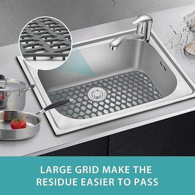 Silicone Kitchen Sink Protectors Mats - 12" 13" 14" 16" 18" 19" 21" 22" 24" 25" 26" 28" 30", Heat Resistant, Machine-wash (30”x16”, Rear Drain)