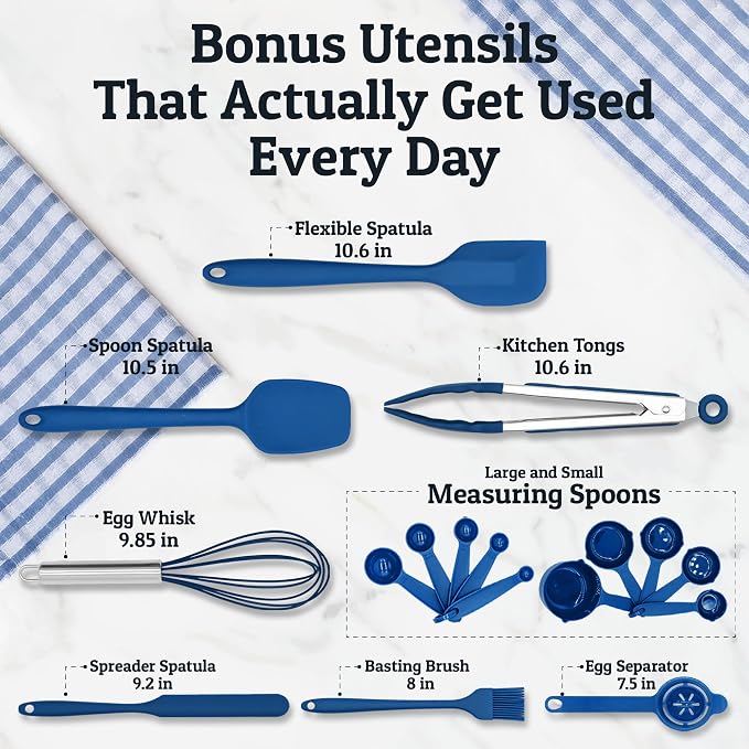Stainless Steel Mixing Bowls with Lids Set, Metal Nesting Bowls with Airtight Lids, Graters, Non-Slip Base & Measurement Marks, Includes Utensil Set for Prep, Baking & Storage, Blue