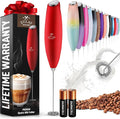 Zulay Powerful Milk Frother for Coffee with Upgraded Titanium Motor - Handheld Electric Whisk, Milk Foamer, Mini Mixer & Coffee Blender for Frappe, Latte, Matcha, No Stand - Fire Red