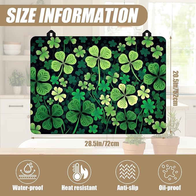 Green Clover Shamrock Stove Top Covers for Electric Stove, St.Patrick's Day Electric Gas Stove Pad Heat Resistant Range Cooktop Protector for Home Decor Kitchen 28"x20"