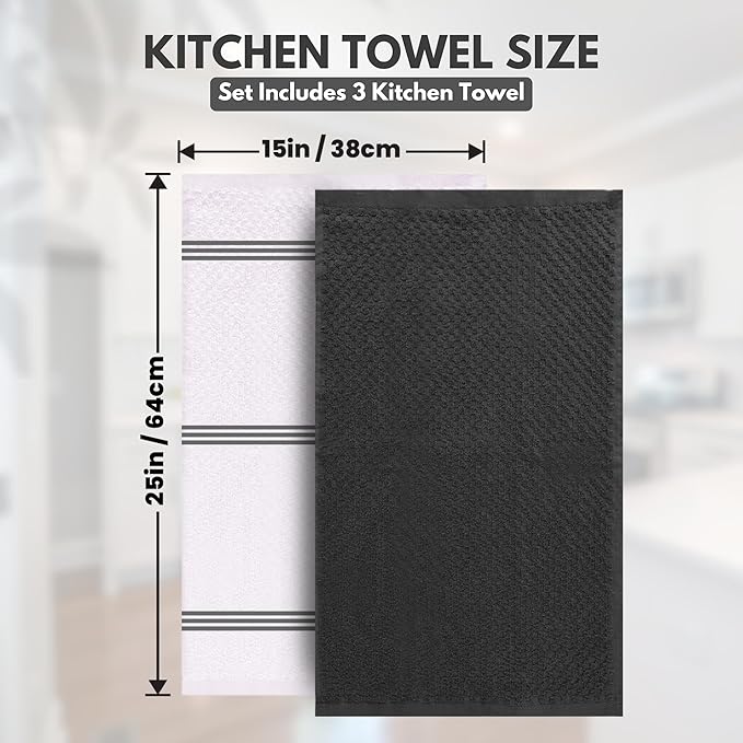 Infinitee Xclusives Kitchen Towels - 3 Pack - Cotton Dish Towel |15" x 25"| | 100% Cotton, Highly Absorbent Tea Towels - Lint Free, Soft, Durable & Quick Dry, Ideal for Drying Dishes & Kitchen Cleaning