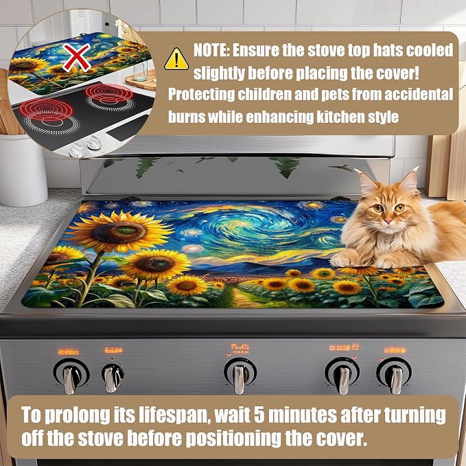 Starry Sunflower Stove Top Covers for Electric Stove, Electric Gas Stove Pad Heat Resistant Range Cooktop Protector for Home Decor Kitchen 28"x20"