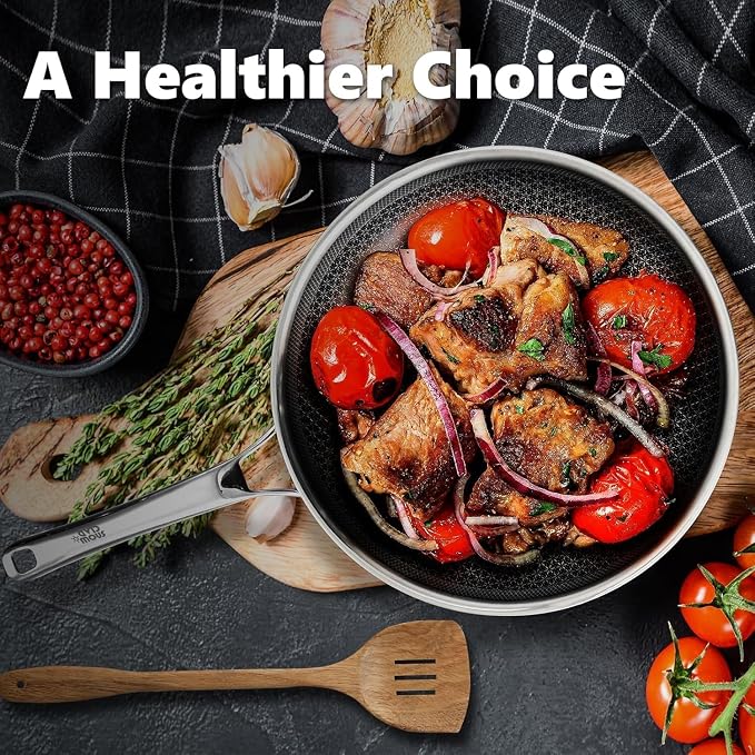 OATOFP Non Stick Frying Pans 12 inch, Hybrid Frying Skillets Nonstick, Stainless Steel Braiser Pans, Dishwasher and Oven-Safe Chef Pan, Induction Compatible Cooking Pan, Upgraded Design, Quiche Pans