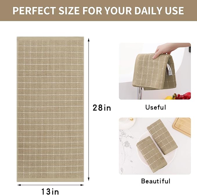 Homaxy 100% Cotton Terry Kitchen Towels, 4 Pack, Tan | Ultra Soft and Absorbent Dish Towels for Kitchen, Suitable for Drying and Washing Dishes