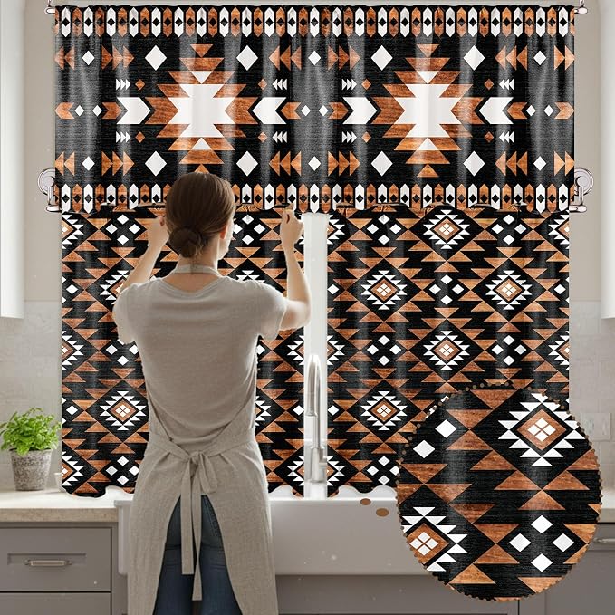 13 Pcs Western Aztec Kitchen Decor Set with Western Kitchen Towel American Decorative Nonslip Mats Curtains Southwest Valance Pot Holders Oven Mitts for Home Decoration Cooking Baking Gift