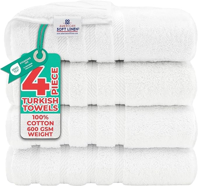 American Soft Linen 100% Cotton Luxury Turkish Towels, 4 PC Bath Towel Set | Soft Absorbent Quick Dry OEKO Tex Standard 100 Certificated Durable Machine Washable Premium Hotel Quality